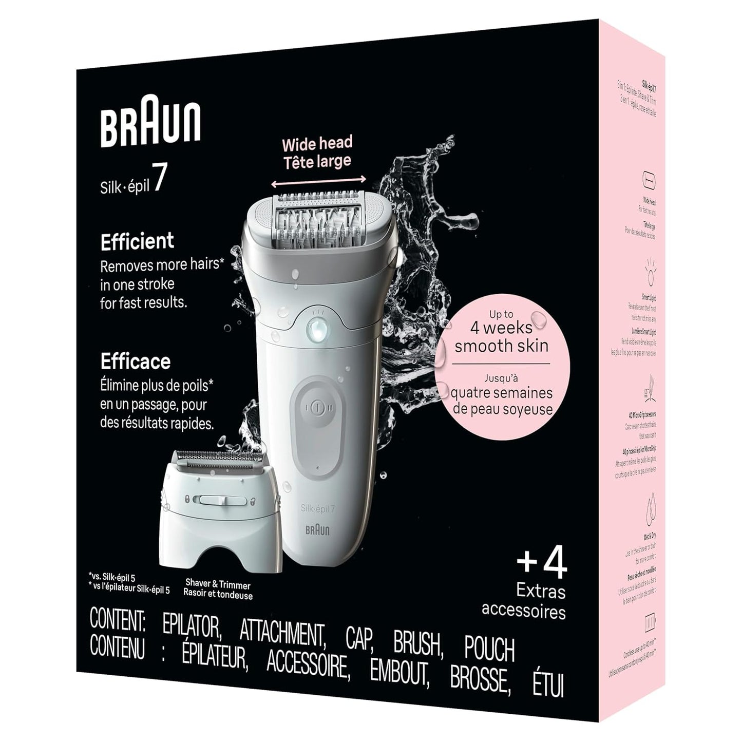 Braun Silk-épil 7 Epilator - Women's Hair Removal Device, Wet & Dry, Wide Head | Silver