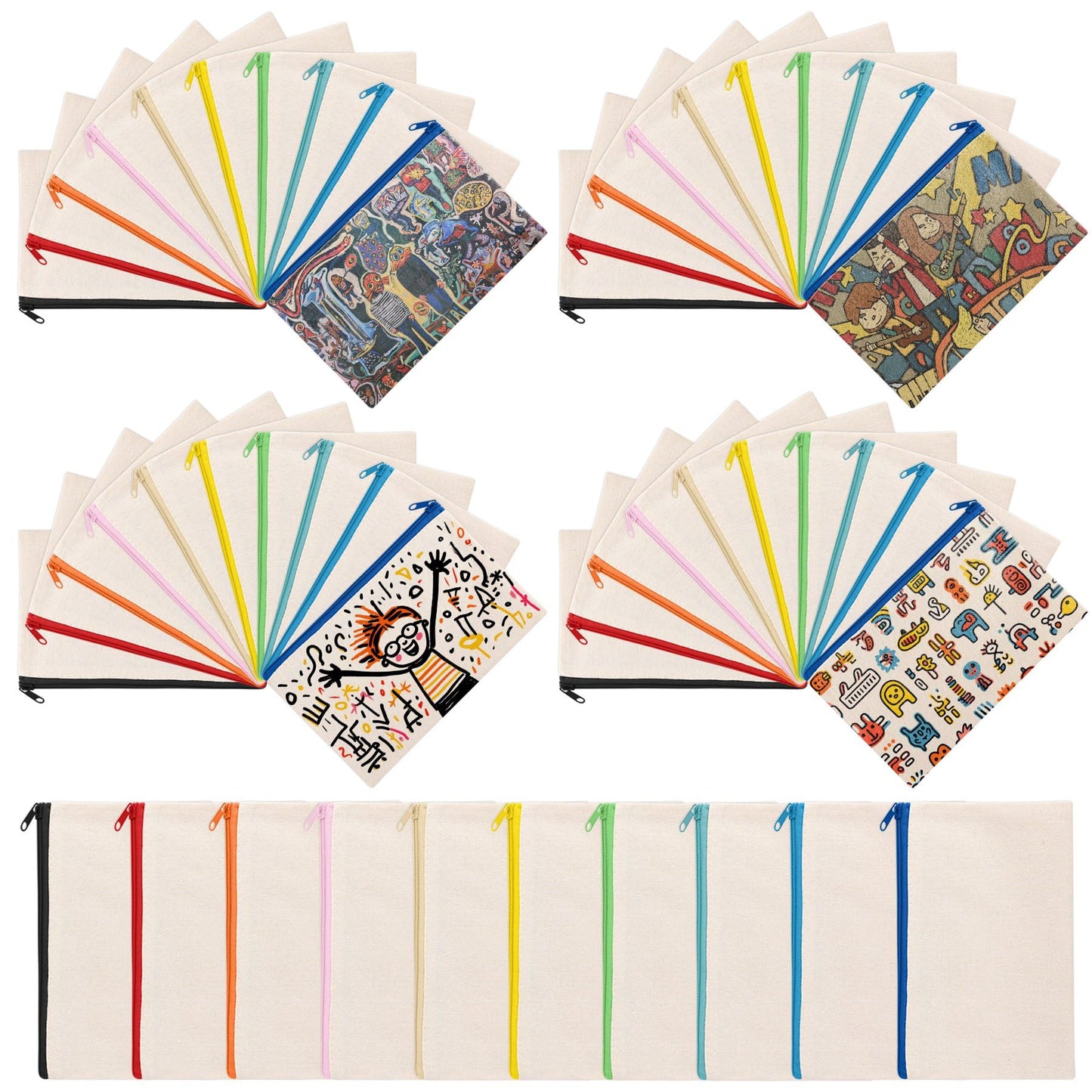 Framendino, 50 Pack Sublimation Blank Canvas Makeup Bags 8.3 x 5 Inch DIY Heat Transfer Cosmetic Pencil Pouches Travel Toiletry with Zipper for Crafts (10 Colors)