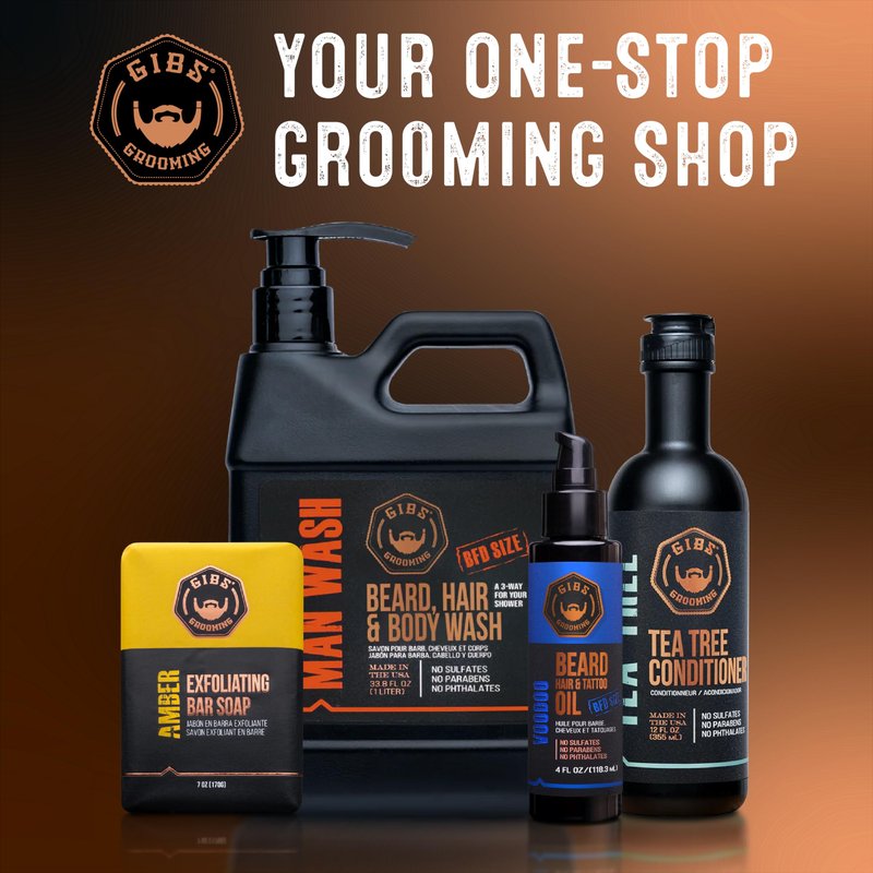 GIBS Grooming - Original Man Wash (33.8 fl oz) 3-in-1 Beard, Hair, Body Soap - Citrus, Oak, Basil Scent - Sulfate Free - Tea Tree Oil, Hemp Oil, Protein - Mens Body Wash & Mens Shampoo - Made in USA