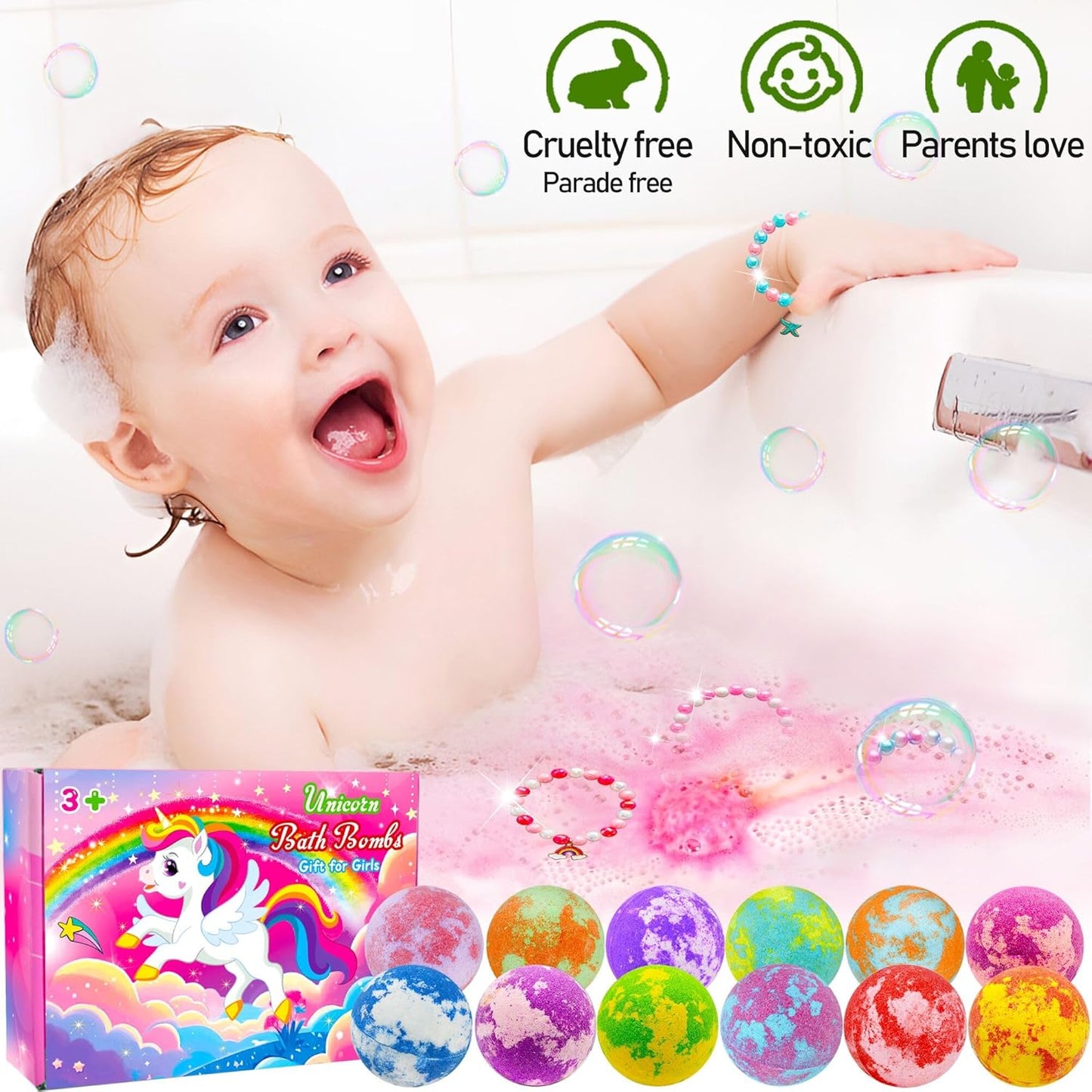 Unicorn Bath Bombs for Kids - Surprise Toys & Jewelry Inside | Perfect Birthday & Holiday Gift for Ages 3-8