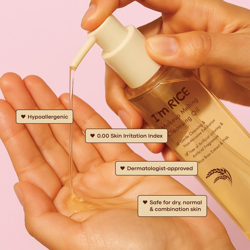 TONYMOLY I’m Rice Makeup Melting Cleansing Oil – 215ml | Gentle Cleanser for Sensitive Skin | Removes Makeup & Impurities | Rice Bran Oil + PHA | Non-Comedogenic, Fragrance-Free, Korean Skincare