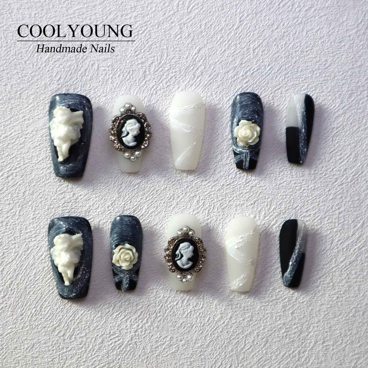 Blue Almond Press-On Nails - 10 PCS Handmade Acrylic Fake Nails for Women