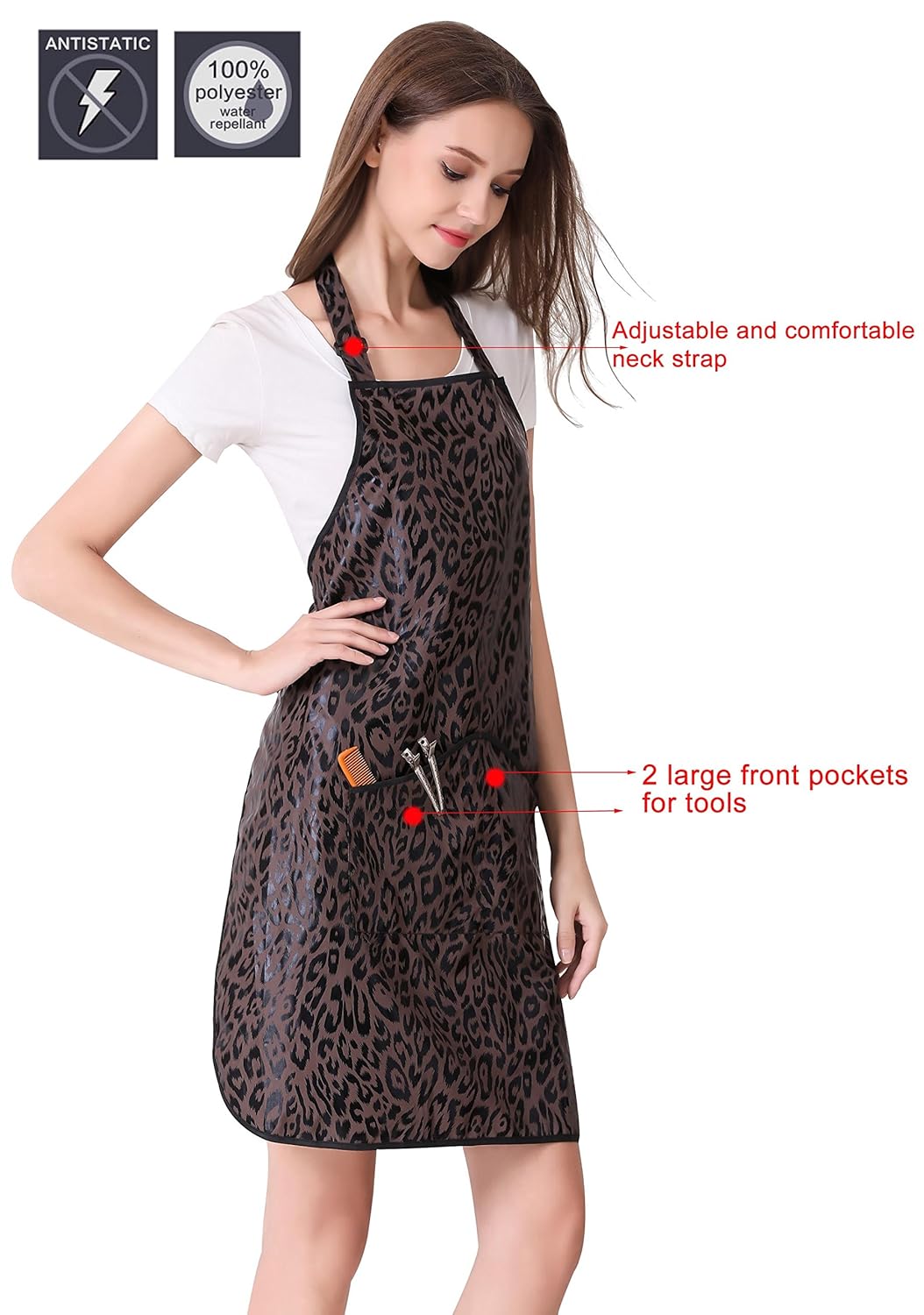Hair Stylist Apron Bundle - Waterproof PU Leopard Print Aprons with Pockets for Haircutting & Styling