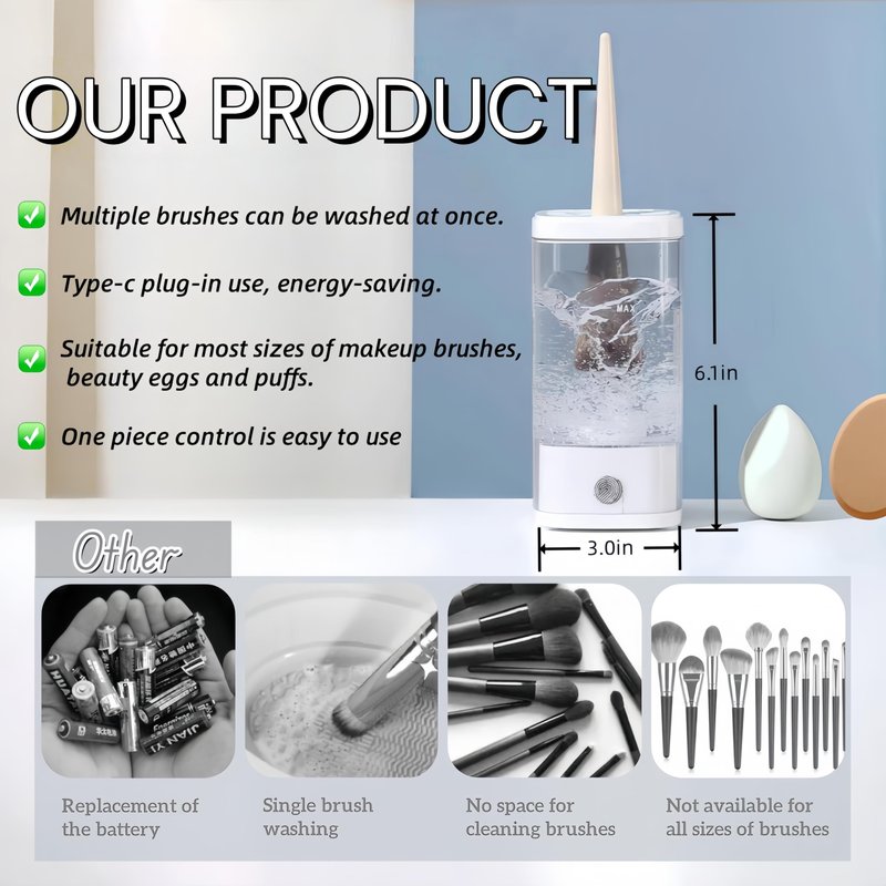 Electric Makeup Brush Cleaner and Dryer Machine with UV-C Light, 3-in-1 Automatic Brush Cleaning System for Deep Clean & Fast Drying, Quiet Design for Beauty Enthusiasts, Gift Giving, Home/Salon Use