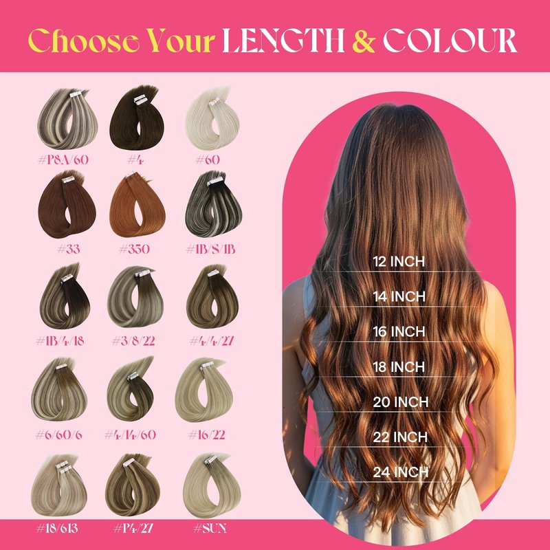 Ve Sunny Tape in Hair Extensions Human Hair, 24inch Dark Golden Blonde Highlight Platinum Blonde Tape in Extensions, Double Sided Adhesive Hair Extensions 25g