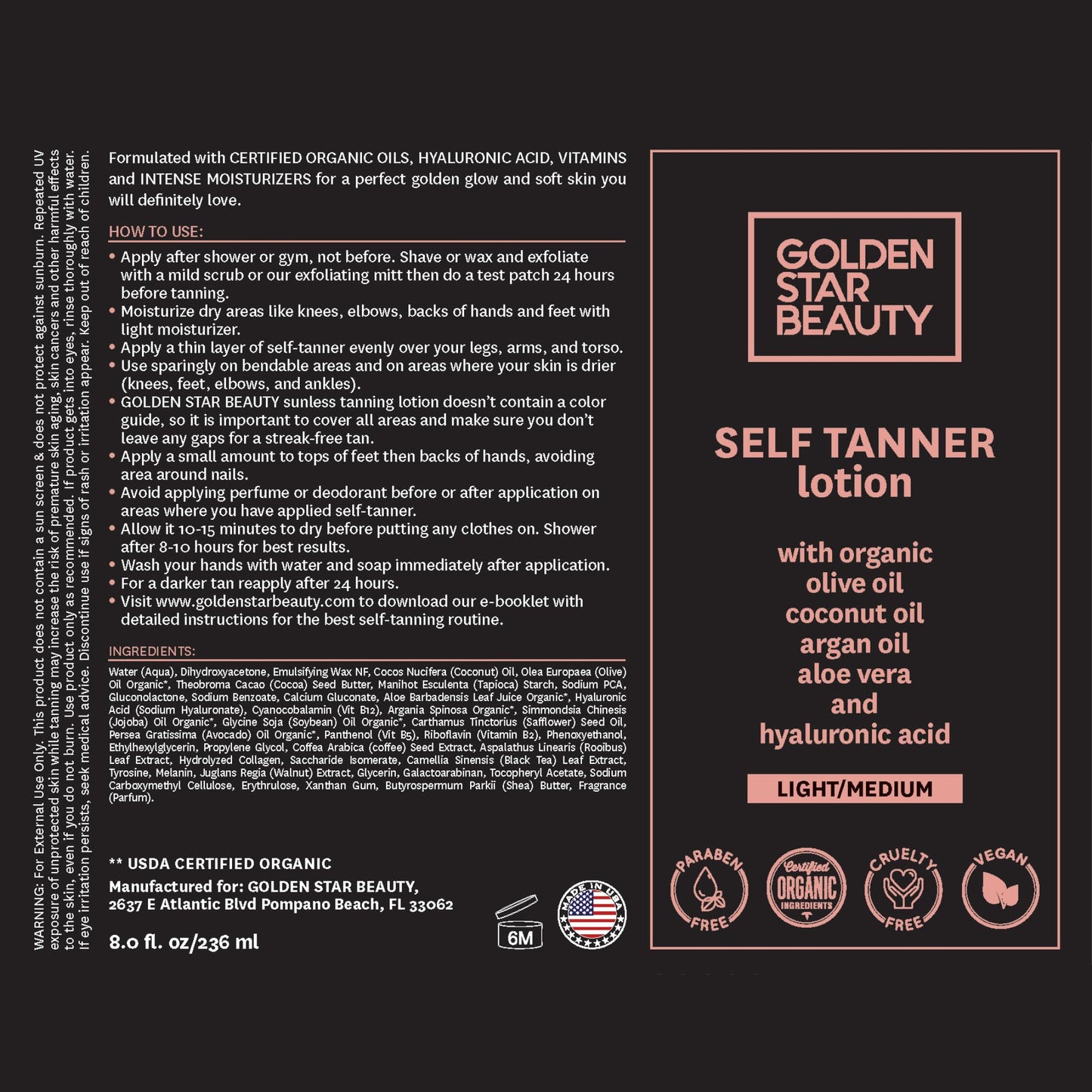 Self Tanner with Tanning Mitt - Sunless Tanning Lotion w/Hyaluronic Acid & Organic Oils Gradual Body Bronzer for Light or Medium Tan 8.0 fl.oz …
