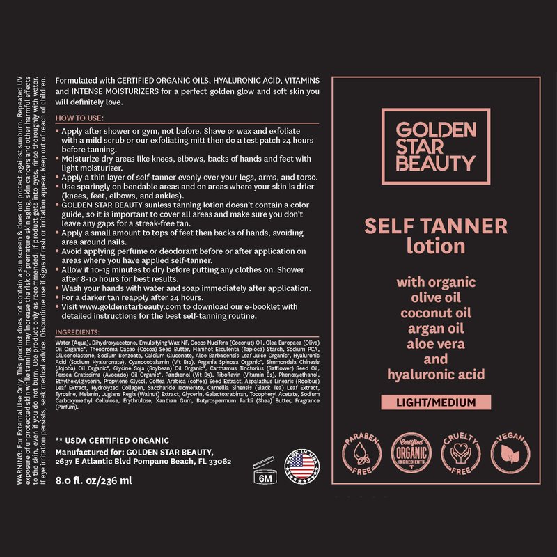 Self Tanner with Tanning Mitt - Sunless Tanning Lotion w/Hyaluronic Acid & Organic Oils Gradual Body Bronzer for Light or Medium Tan 8.0 fl.oz …