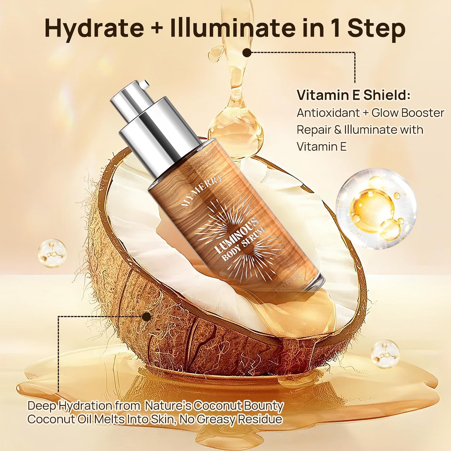 MYMERRY Body Shimmer Oil, 50ml Sunscreen Liquid Highlighter Bronzer Body Glitter Oil Long Lasting Moisturizing Makeup Lotion Illuminate Serum Glow Shimmer Skin 1.7 Fl Oz(Shining White #03)