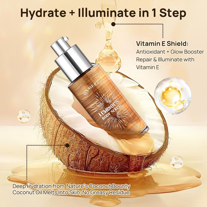 MYMERRY Body Shimmer Oil, 50ml Sunscreen Liquid Highlighter Bronzer Body Glitter Oil Long Lasting Moisturizing Makeup Lotion Illuminate Serum Glow Shimmer Skin 1.7 Fl Oz(Shining White #03)