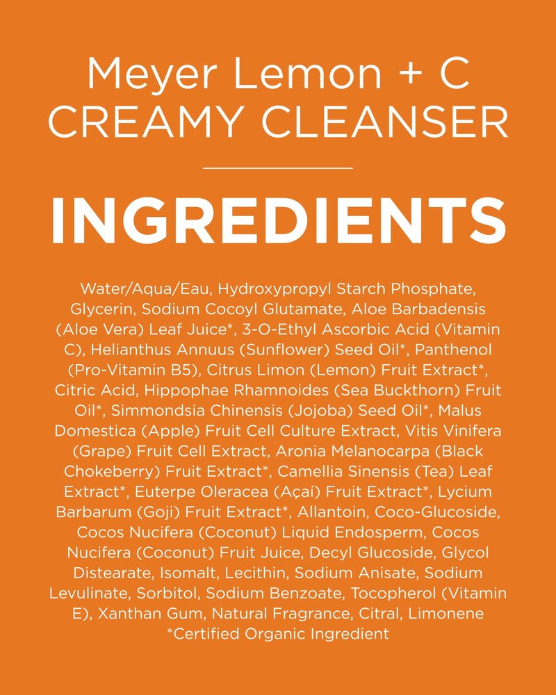 Andalou Naturals Brightening Meyer Lemon + Vitamin C Creamy Cleanser | Gentle Face Wash to Even Tone & Boost Glow | Aloe Vera & Natural Ingredients | For Dull Skin | 6 oz