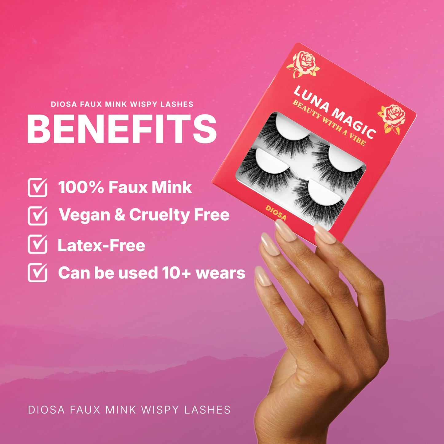 Luna Magic Bebesita Faux Mink Wispy Lashes with Soft Band, Reusable up to 10x, Lightweight Eye-Enhancing Design for Natural or Dramatic Eye Looks - Vegan & Cruelty-Free Eyelashes - 13MM – 3 Pair