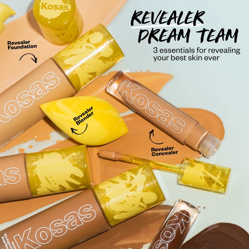 Kosas Revealer Liquid Foundation SPF 25 – Medium Buildable Coverage, Hydrating Natural Glow Finish, Medium Deep Warm 350