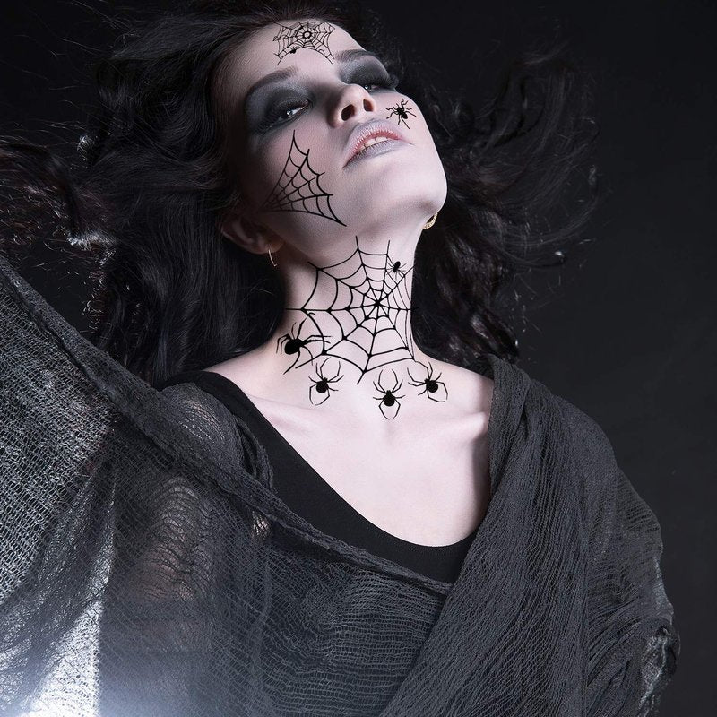 Halloween Face Tattoo Sheets - Spider Web Temporary Body Art | 36 Designs for Cosplay & Costume Parties