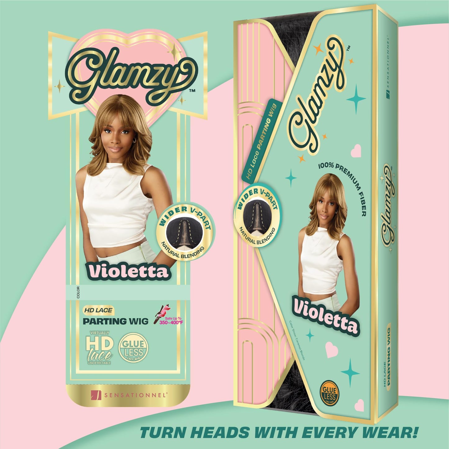 Sensationnel Glamzy Lace Part Wigs - Violetta Glueless Hand Tied Wider V Parting Synthetic Hair (BALAYAGEHAZELNUT)
