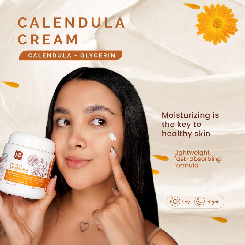Pili Calendula Repair Cream for Dry & Sensitive Skin Barrier Support Moisturizer for Face, Hands & Body Non-Greasy, Unscented. Multipurpose Daily Use. 15 oz