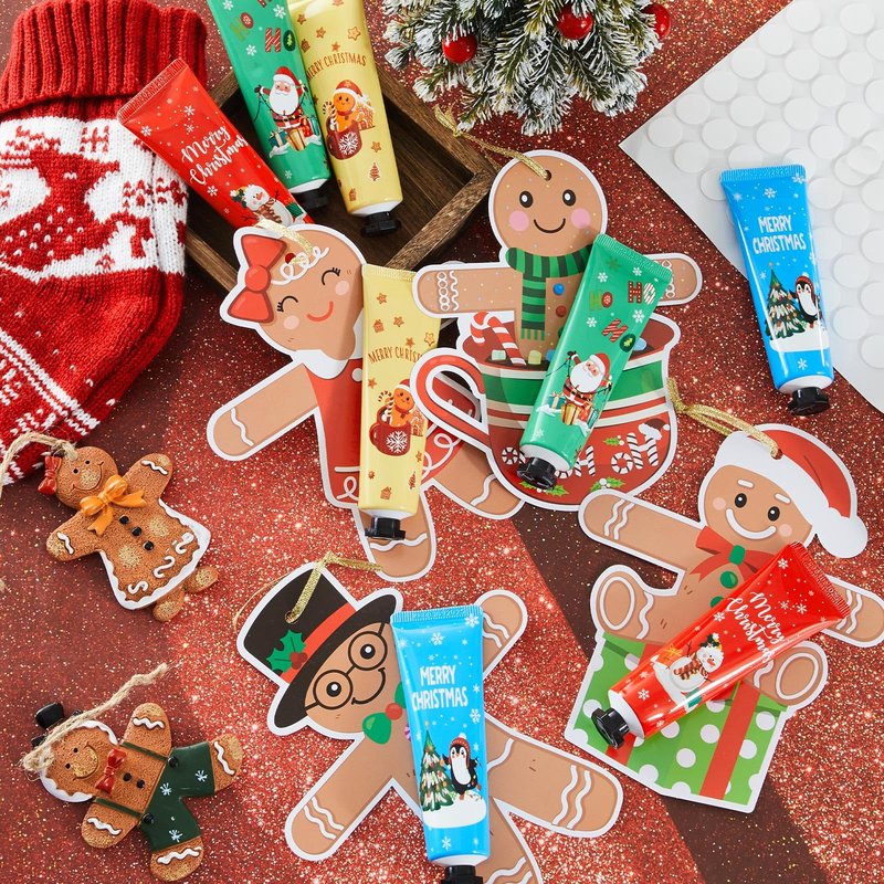 36 Set 72 Pcs Christmas Hand Cream Gift Bulk for Women Coworker Christmas Tree Ornament Hand Lotion Party Favor with Card Ribbon Holiday Decor Stocking Stuffer Gift for Women (Gingerbread Man)