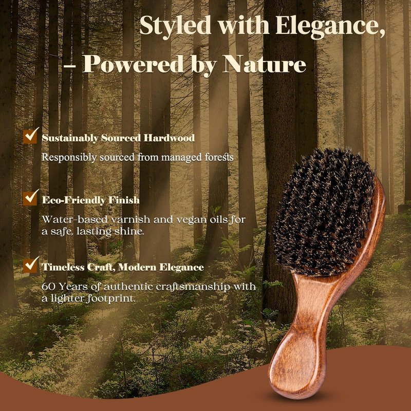 Small Boar Bristle Hair Brush Since 1965 British Craftsmanship, Handmade Natural Wooden Mini Hairbrush/Beard Brush, Pure Soft Bristles Gentle Detangling Women Men Kids Thin Fine Hair, Smooth & Shine