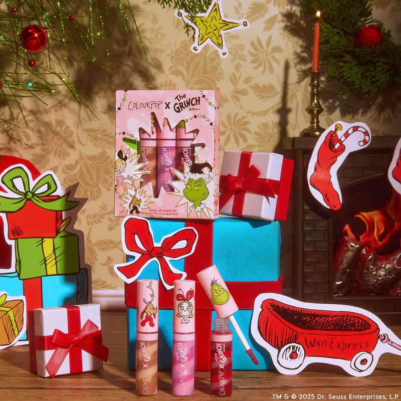 ColourPop x The Grinch Merry Grinchmas Swirl Tinted Lip Gloss Makeup Kit - Vegan Hydrating Lip Gloss Set with Sugar Cookie Flavor - Limited Edition Holiday Makeup Gift Set (3 Count)