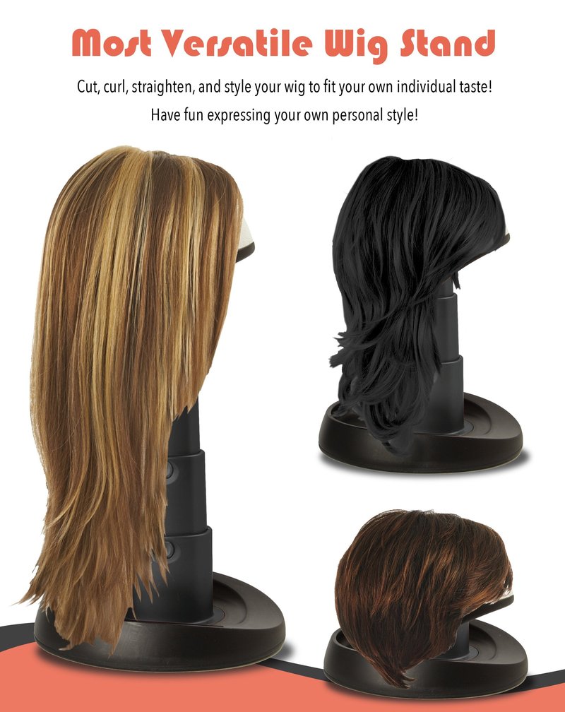 Adjustable Wig Head for Travel and Salon - Black Stand, Styrofoam Head, Collapsible Compact Stand Expands for Long and Short Wigs - by Adolfo Design