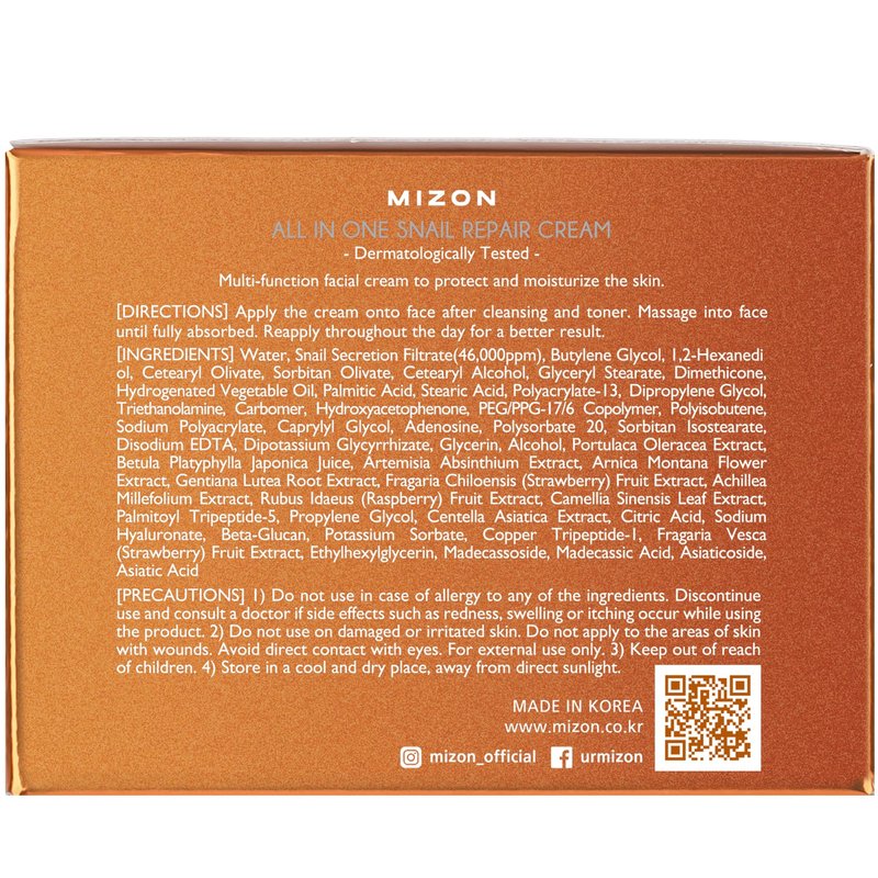 MIZON All-in-One Snail Repair Cream – Korean Face Moisturizer with Snail Mucin 12 Natural Extracts Hydrating & Nourishing Cream for Fine Lines Wrinkles & Blemish Care – Big Size(4.06 fl oz)