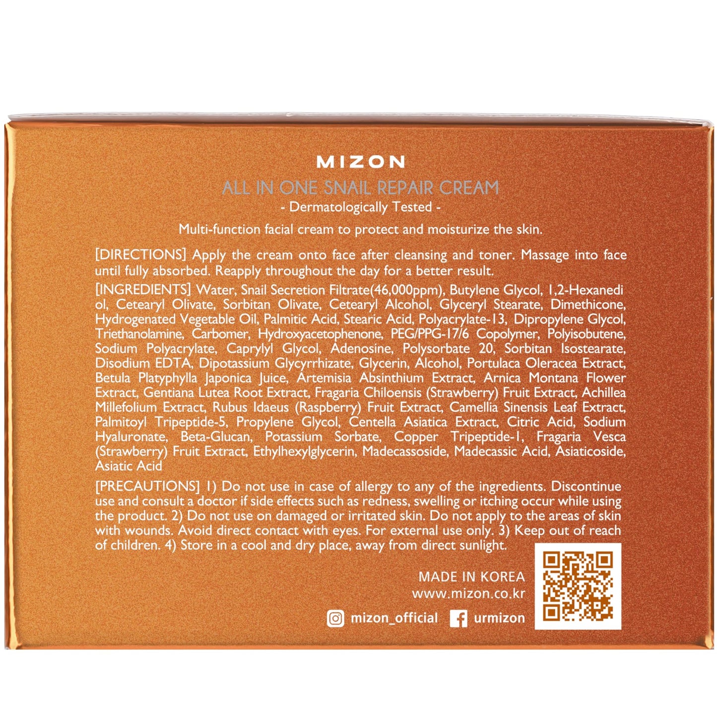 MIZON All in One Snail Repair Cream | Korean Moisturizer Cream for Glass Skin, Fine Lines, Blemishes | 92% Snail Mucin, Peptides, Hyaluronic Acid | 2.53 fl oz