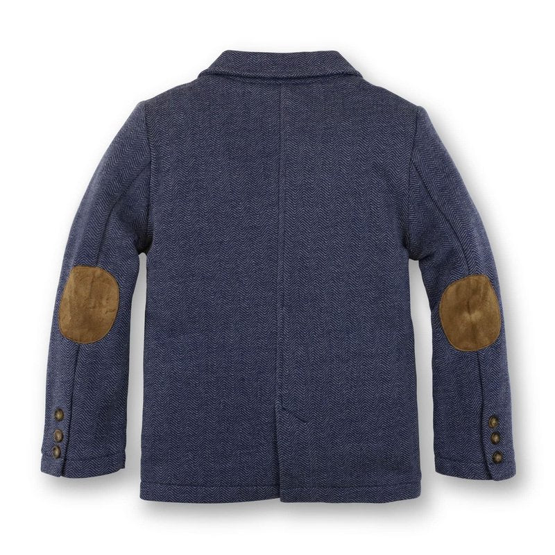 Hope & Henry Baby Boys' Fleece Suit Blazer Made with Organic Cotton, 18-24 Months, Navy Herringbone
