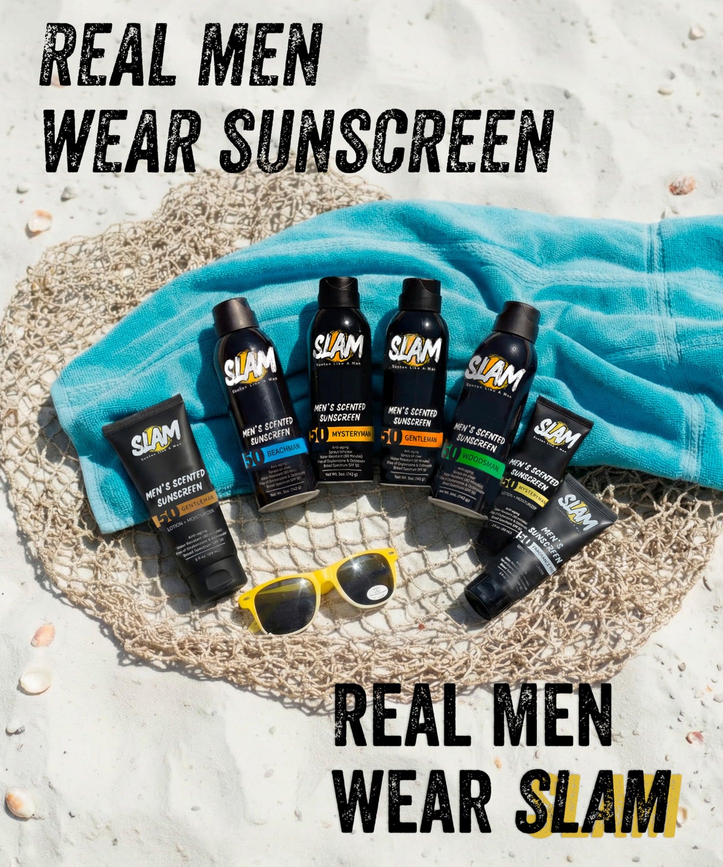SLAM Men’s Sunscreen SPF 50 Spray - Broad Spectrum UVA/UVB Protection - Non-Greasy & No Harsh Chemicals - WoodsMan Sandalwood Teakwood Bergamot Cologne Scented - 2 Pack