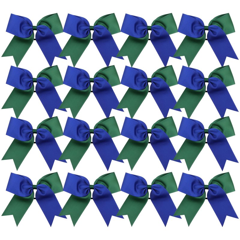 Cheer Bows 6 Inch 2 Color Ponytail Holder Hair Tie 16 Pcs Cheerleader Bows Hair Tie (Royal Blue/Forest Green)