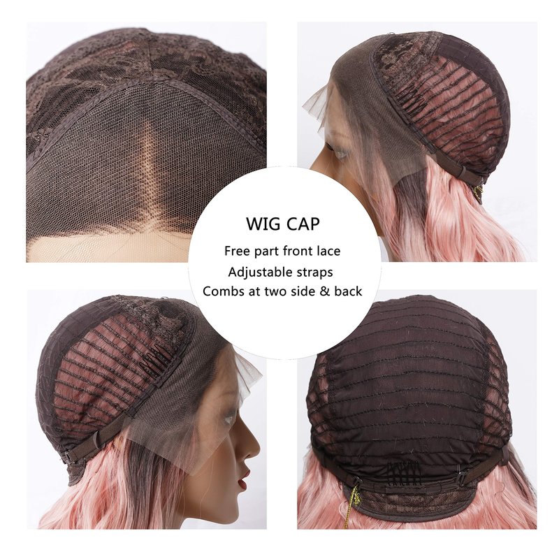 HILYN Long Pink Ombre Body Wave Wig 13x4 Light Pink Glueless Synthetic Lace Front Wig Pre Plucked 200 Density Hd Lace frontal Wig With Natural Hairline Loose Wave Colorful Wigs For Women 26 inches