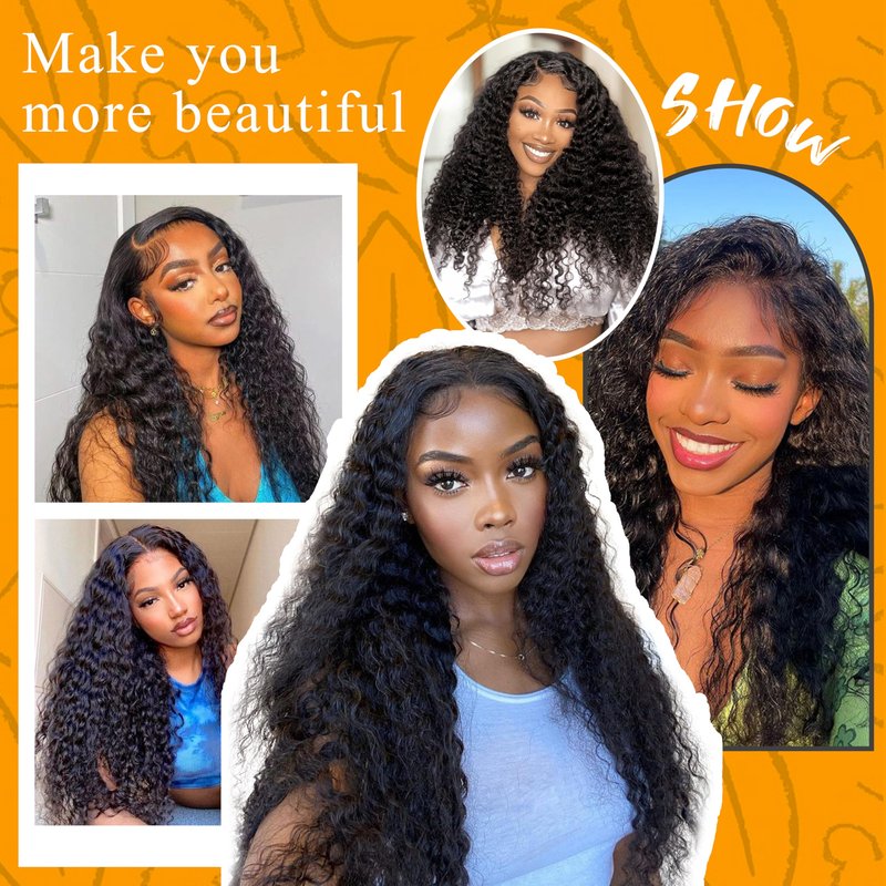DZFAYESM 13x4 Deep Wave Lace Front Wigs Human Hair 200% Density Black Curly Human Hair Wig Short Natural Wigs for Black Women Transparent Lace Frontal Wig for Daily Wear 12 Inch
