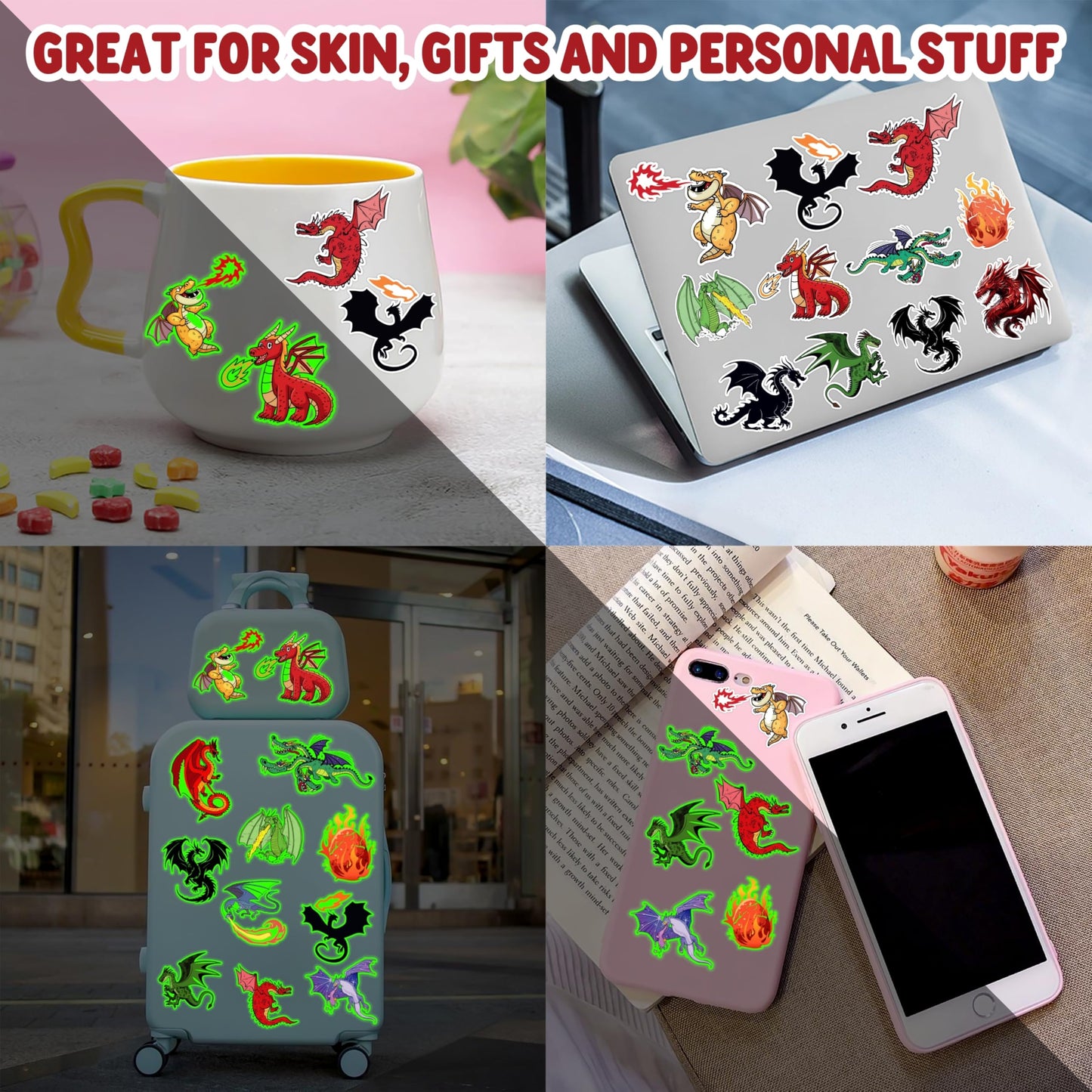 96PCS Dragon Pre-Cut Temporary Tattoos Birthday Party Supplies Favors Decorations Knight Dragon Super Cute Fake for Kids Boys Girls School Classroom Rewards Gifts Ideal Halloween (Glow in the Dark)
