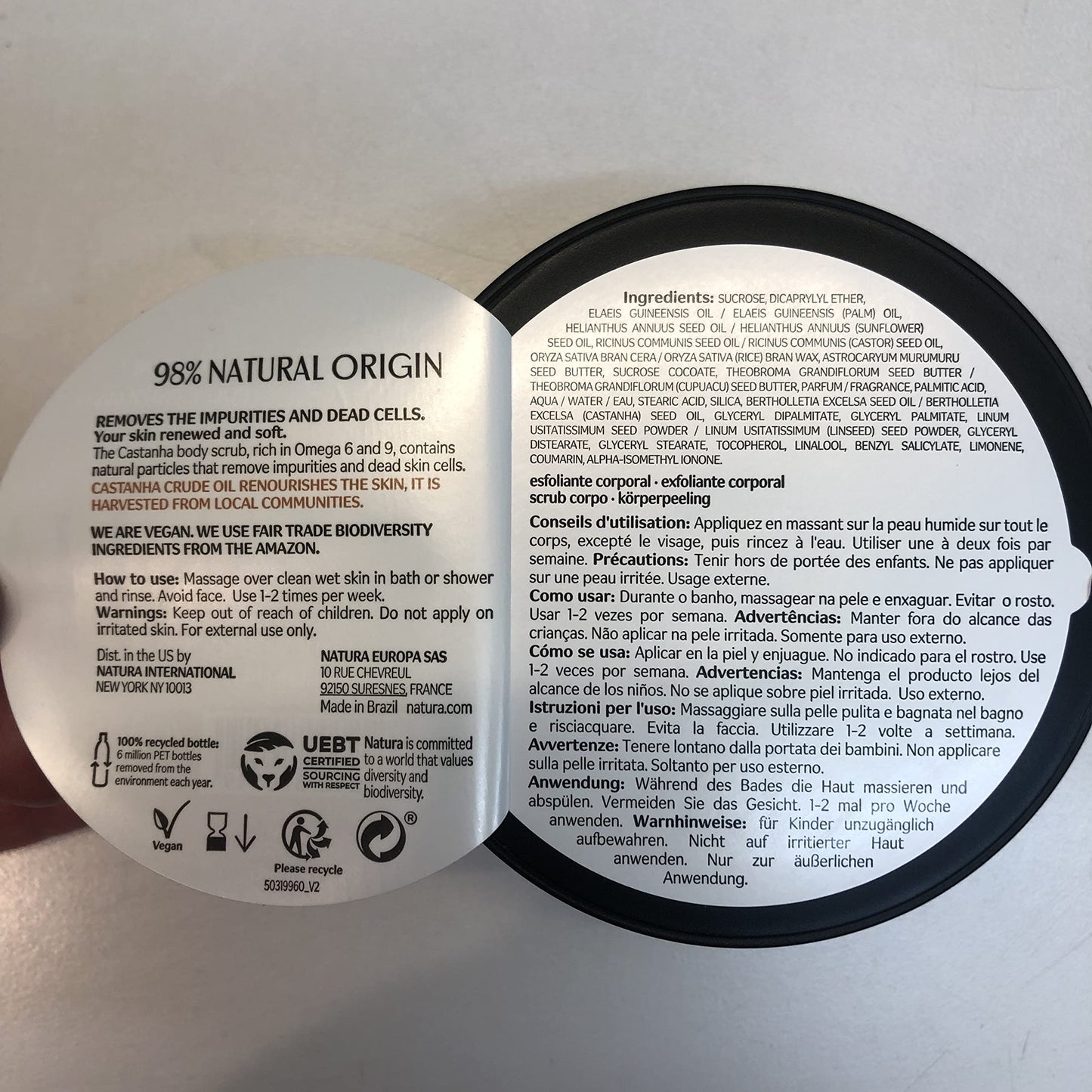 Natura Ekos Castanha Body Scrub – Exfoliating Sugar & Brazil-nut Oil Body Polish – 100% Vegan, Fair-Trade, Eco-Packaged – Dry & Sensitive Skin Moisturizer – Hydrating & Revitalizing, 7 oz (200 g)