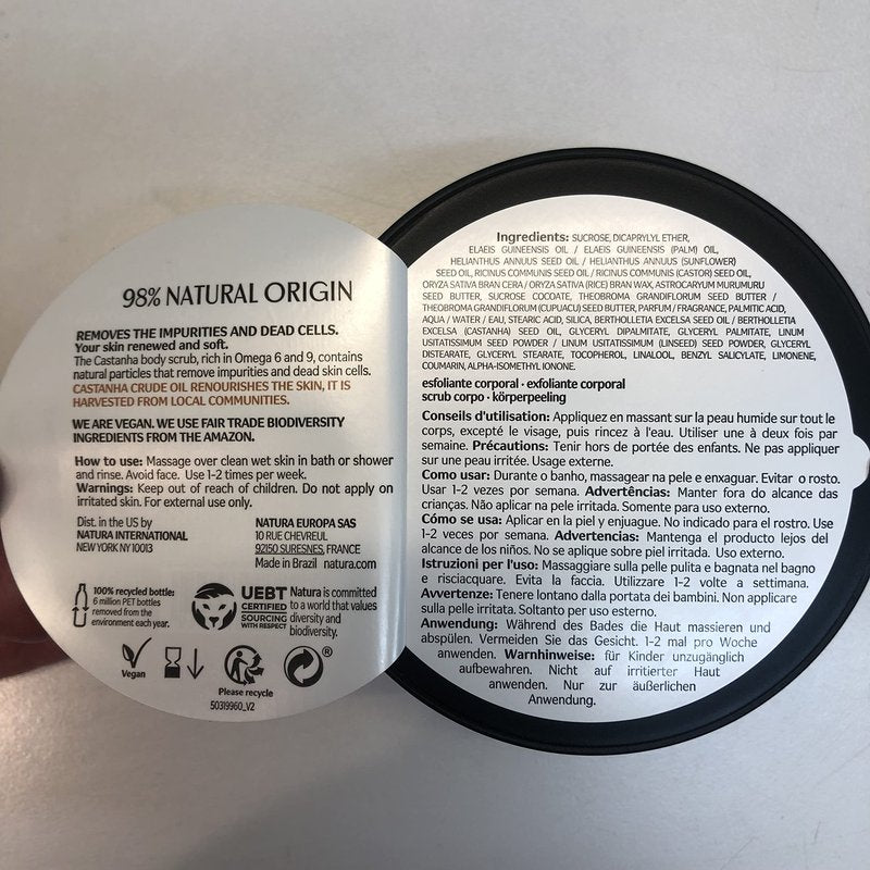 Natura Ekos Castanha Body Scrub – Exfoliating Sugar & Brazil-nut Oil Body Polish – 100% Vegan, Fair-Trade, Eco-Packaged – Dry & Sensitive Skin Moisturizer – Hydrating & Revitalizing, 7 oz (200 g)