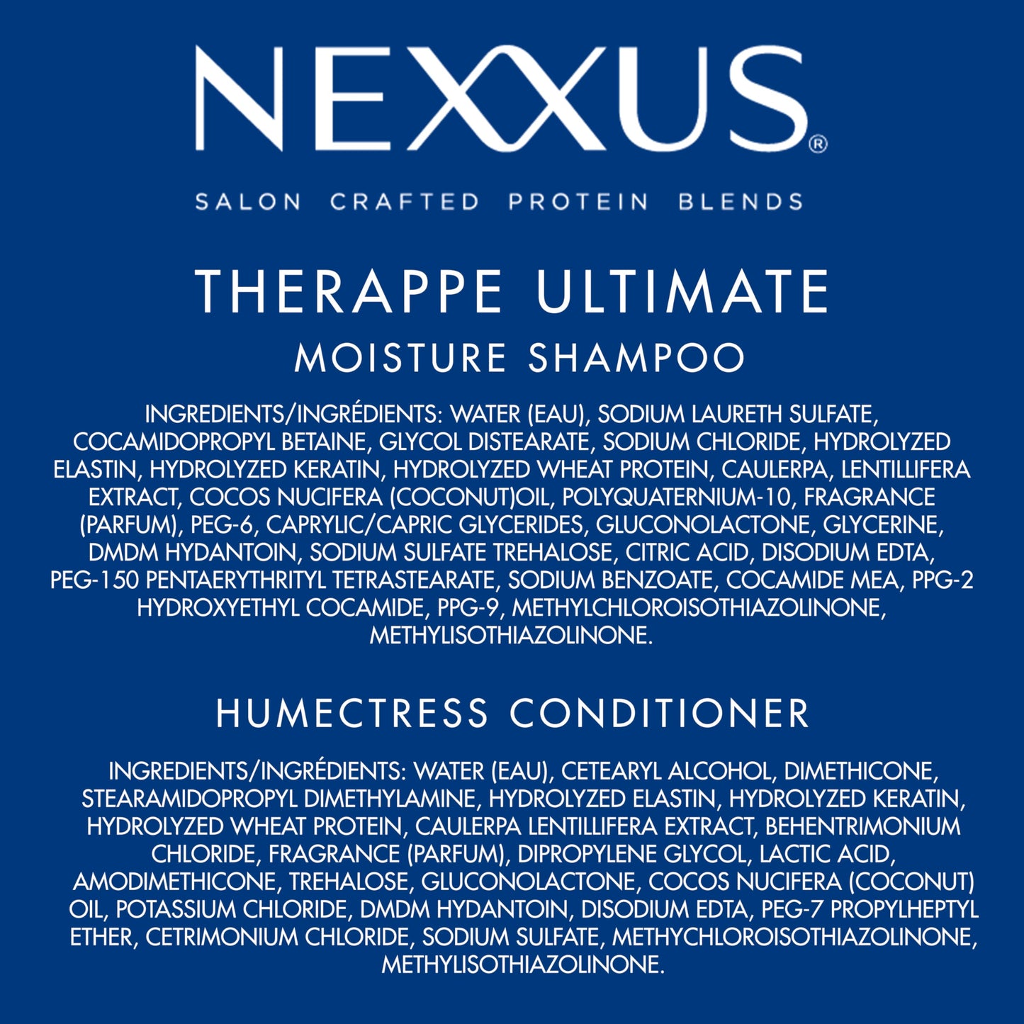 Nexxus Shampoo and Conditioner Therappe Humectress 2 Count for Dry Hair Silicone-Free, Moisturizing Caviar Complex and Elastin Protein 33.8 oz