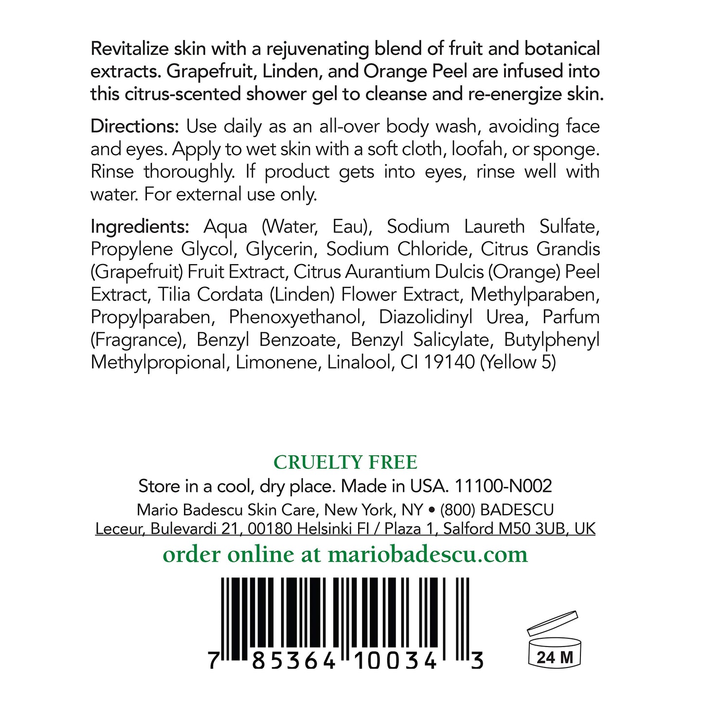 Mario Badescu Citrus Body Cleanser - Lightweight Shower Gel Soap with Grapefruit and Orange Peel Extracts - Fresh and Moisturizing Body Wash for Men and Women, 8 Fl Oz