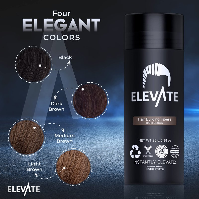 ELEVATE Hair Fibers to Instantly Thicken & Completely Conceal Thinning Balding Areas Loss in 30 Seconds for Men & Women (DARK BROWN) 28g Size - 100% Natural & Undetectable Keratin Fibers