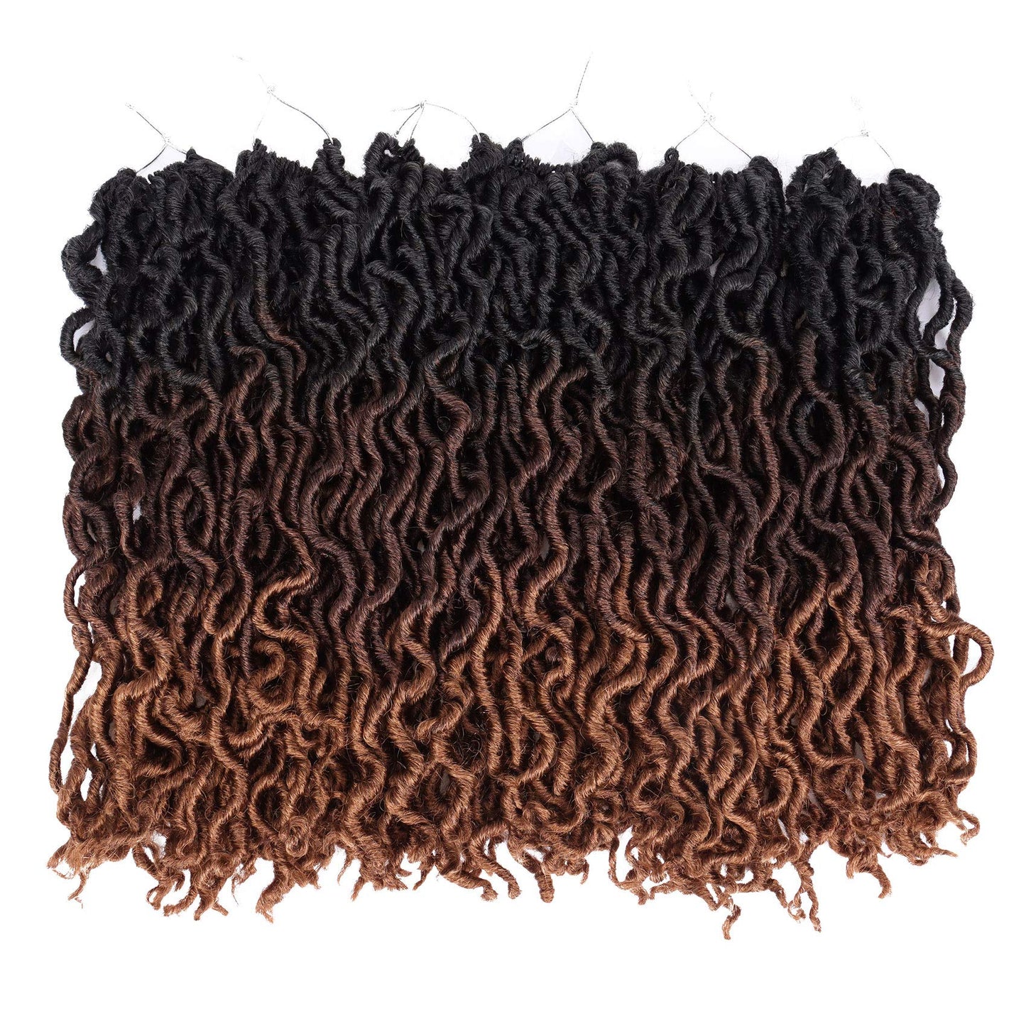 14 Inch Goddess Faux locs Crochet Hair 6 Packs/Lot Soft Gypsy Locs Wavy Crochet Braids Dreadlocks 3 Tone Curly Wavy Twist Braiding Hair Extensions African Roots Braid(#1B/4/30)