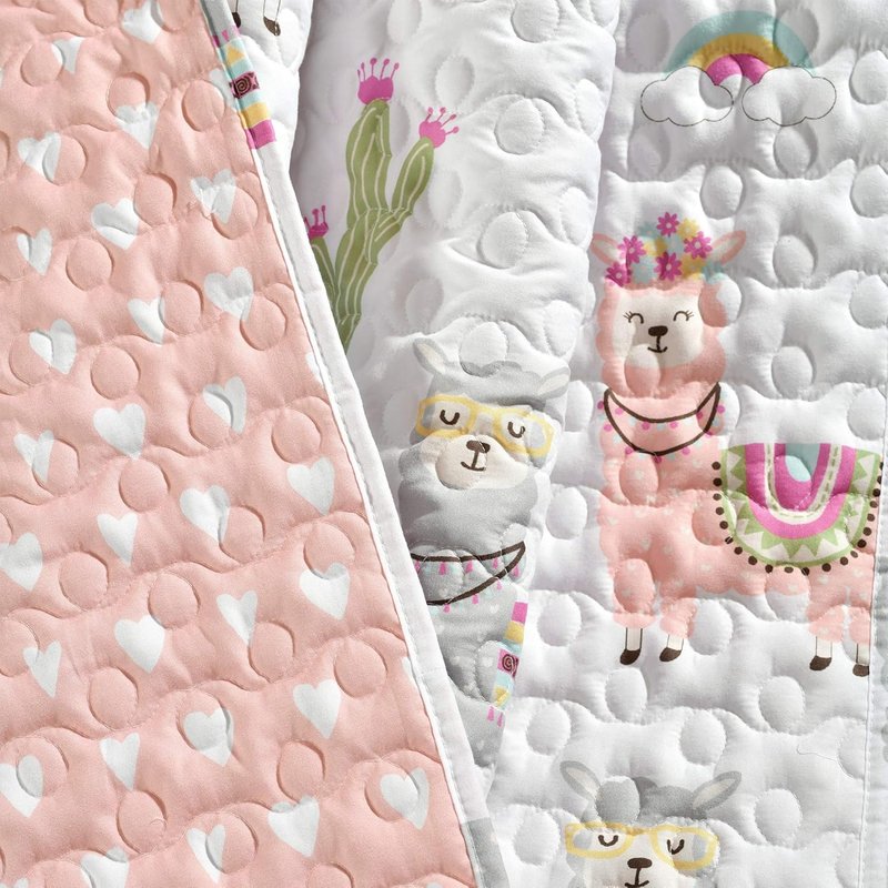 Lush Decor Southwest Llama Cactus Throw Blanket - Cute Reversible Boho Design | 50" W x 60" L, White & Blush