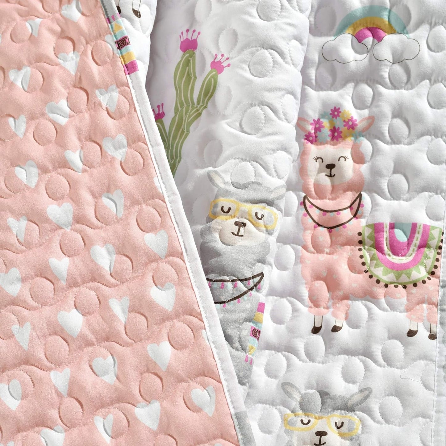Lush Decor Southwest Llama Cactus Throw Blanket - Cute Reversible Boho Design | 50" W x 60" L, White & Blush