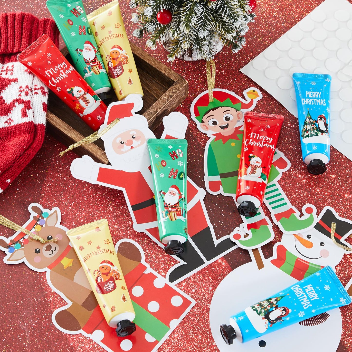 24 Set 48 Pcs Christmas Hand Cream Gift Bulk for Women Coworker Christmas Tree Ornament Hand Lotion Party Favor with Card Ribbon Holiday Decor Stocking Stuffer Gift for Women (Xmas Style)
