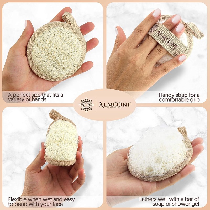 Natural Egyptian Shower Loofah Bundle - Premium Back Scrubber & Facial Sponge for Deep Cleansing