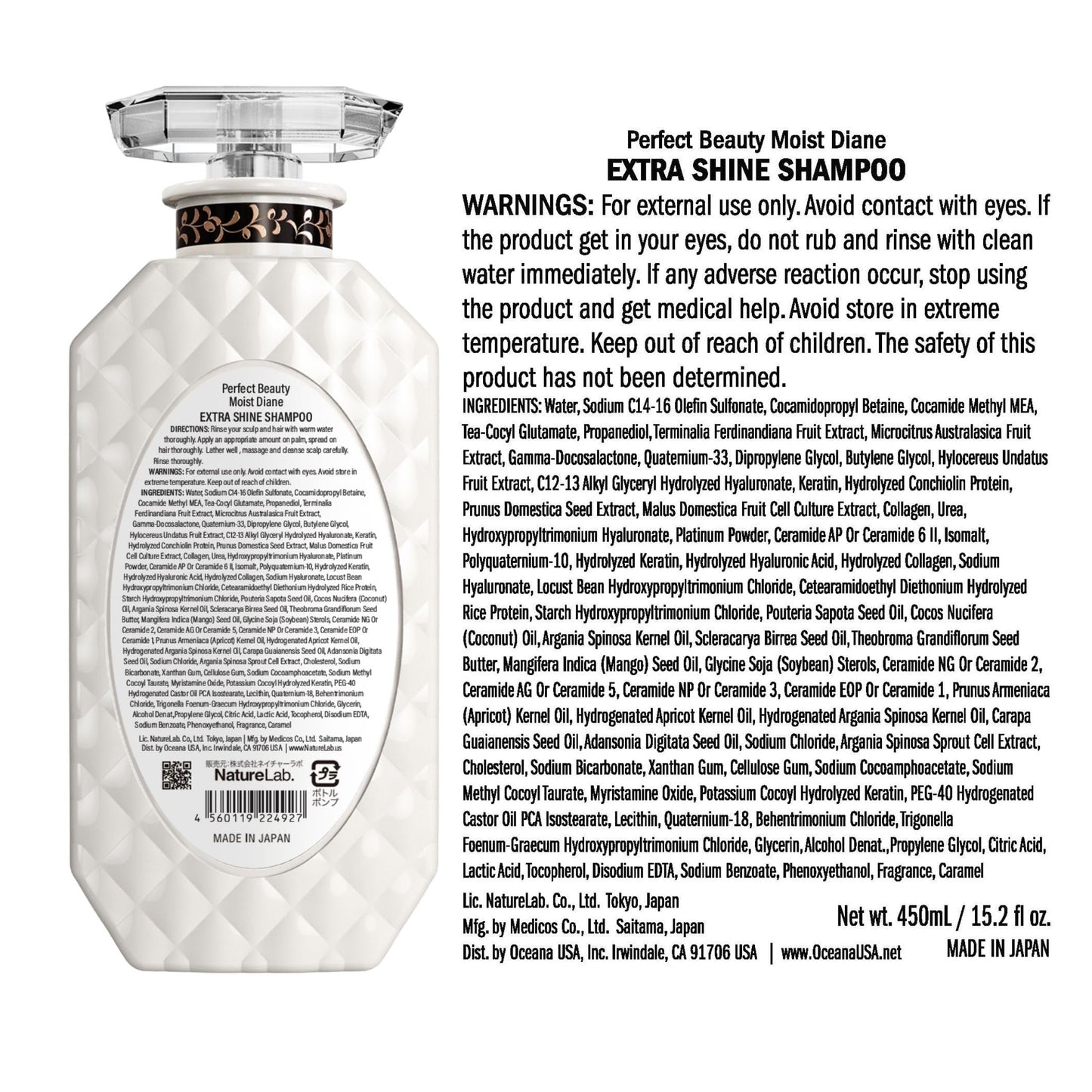 Moist Diane Hydrating Shampoo for Women, Anti Frizz Shampoo for Men by Argan Oil, Hyaluronic Acid & Plum Extract, Coconut SHAMPOO from Japan, Silicone & Sulfate Free, MOIST & SHINE,15.2 Fl Oz 3EA