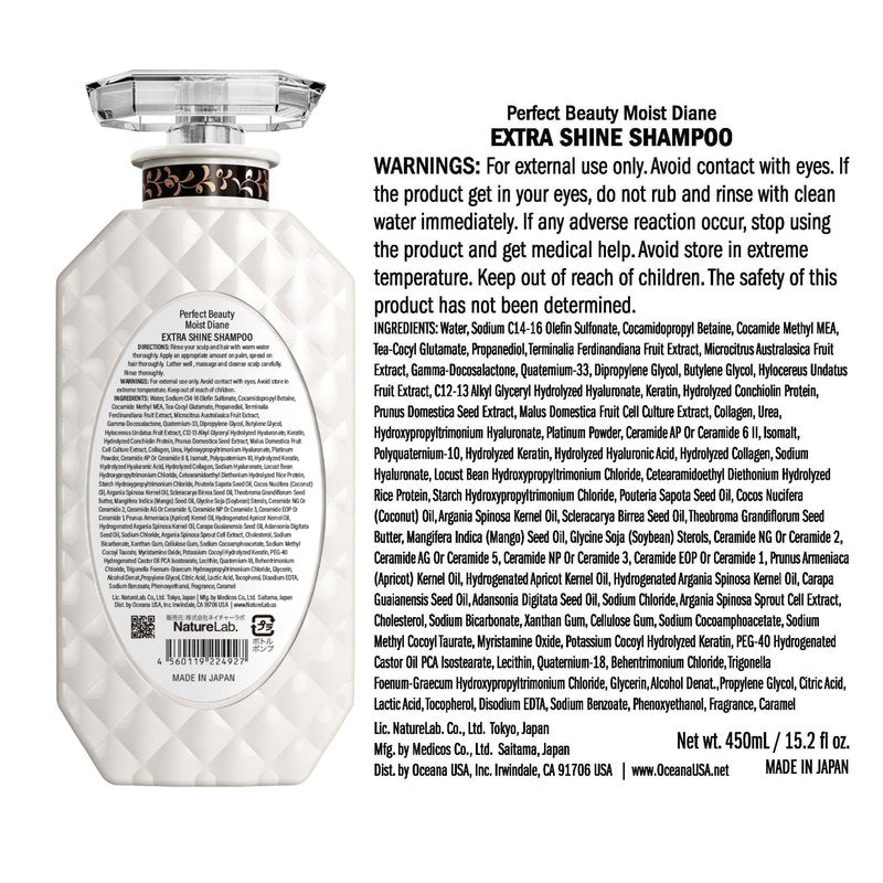 Moist Diane Hydrating Shampoo for Women, Anti Frizz Shampoo for Men by Argan Oil, Hyaluronic Acid & Plum Extract, Coconut SHAMPOO from Japan, Silicone & Sulfate Free, MOIST & SHINE,15.2 Fl Oz 3EA