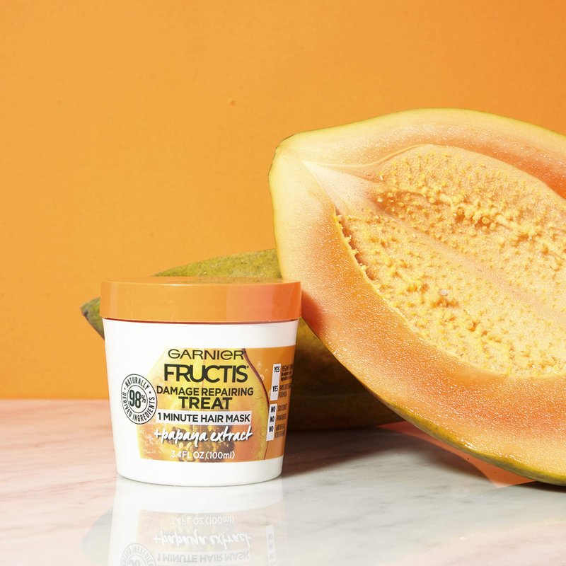Garnier Fructis Style Damage Repairing Treat 1 Minute Hair Mask with Papaya Extract for Shine and Scalp Health, 13.5 Fl Oz (Pack of 1)