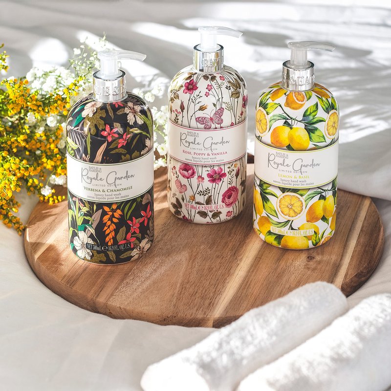 Baylis & Harding Liquid Hand Soap Wash with Dispenser, Royale Garden, Rose, Poppy & Vanilla, 16.9oz/500ml (6-Pack)