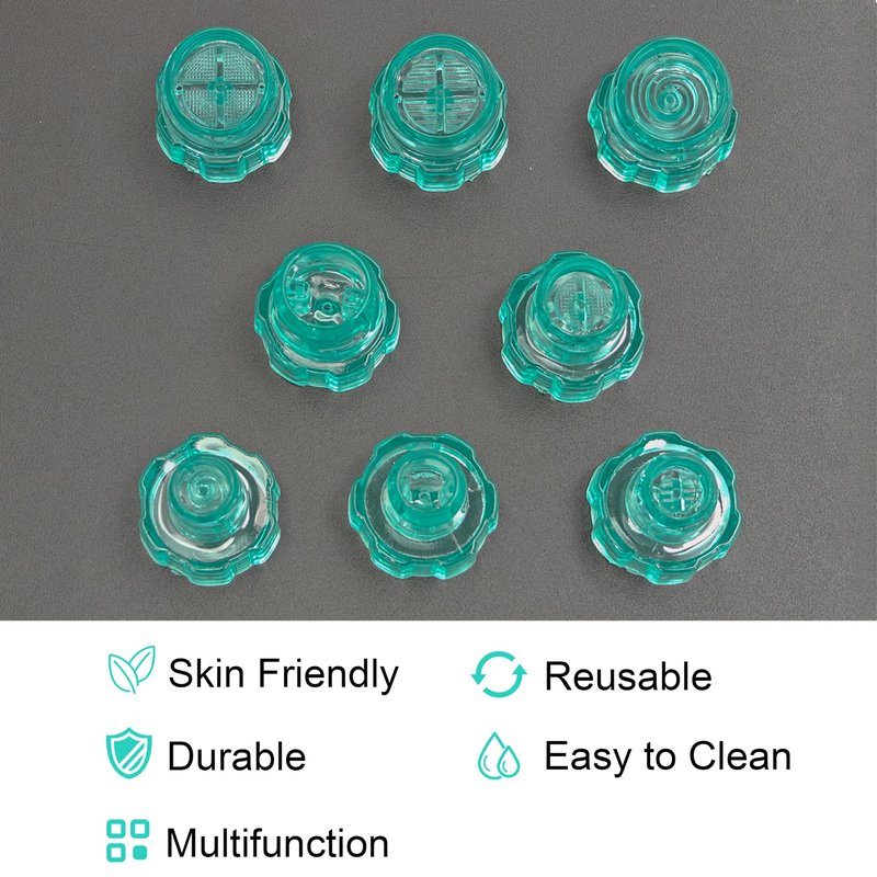 Elitzia 8pcs Professional Vortex Skincare Tip Set Multi-Shape Exfoliating Skin Cleaning Heads for Dermabrasion Machines (Cyan)