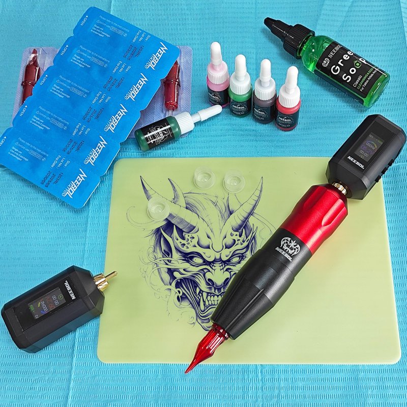 Neebol Tattoo Gun Kit - Wireless Tattoo Machine Kit with 2PCs 1600mAh Tattoo Battery with LED Digital Display, 20PCs Tattoo Cartridge Needles - Professional Tattoo Kit for Beginners Complete Set