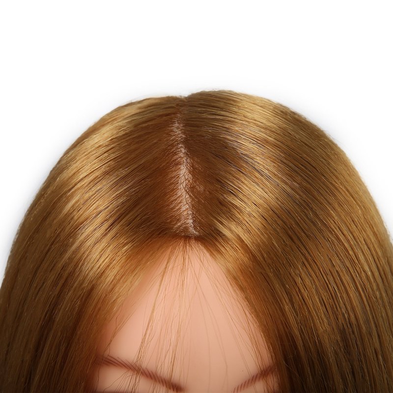 26"-28" Long Hair Mannequin Head with 60% Real Hair, Hairdresser Practice Training Head Cosmetology Manikin Doll Head with 9 Tools and Clamp - #27 Golden, Makeup On
