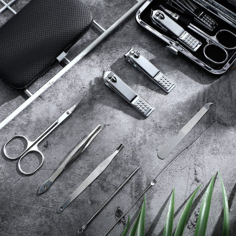 Geosar 12 Sets Manicure Set Nail Clippers Pedicure Kit 8 in 1 Grooming Stainless Steel Kits Nail Care Tools with Travel Case for Employee Coworker Teachers Nurse Gifts(Black)
