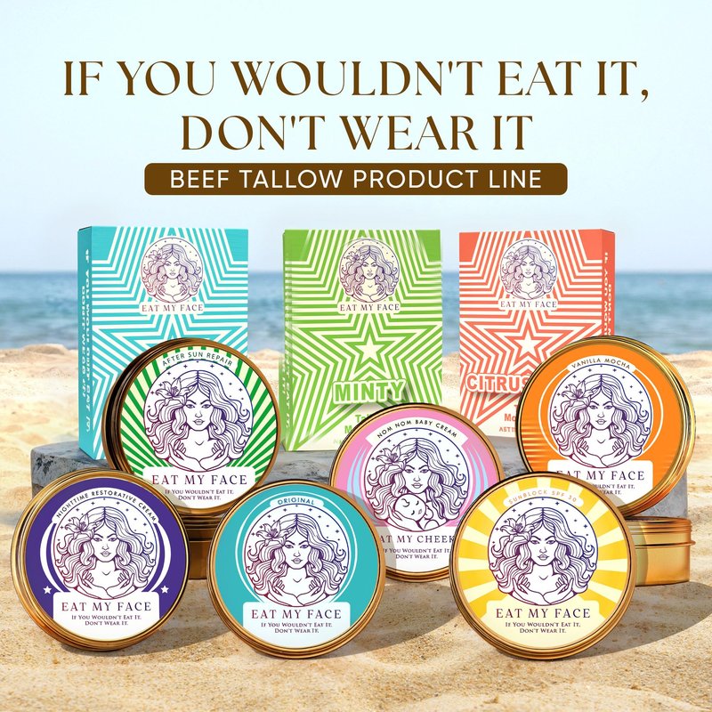 Eat My Face BEEF TALLOW Reef Safe Sunscreen SPF 30 – Non Nano Zinc Oxide – Water Resistant, Organic – Moisturizing Sunblock for Face & Sensitive Skin – 4oz Tin "If You Wouldn't Eat It, Don't Wear It!"